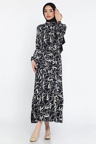 julude Φόρεμα με μοτίβο Navy Blue με δεμένη μέση Hijab Viscose