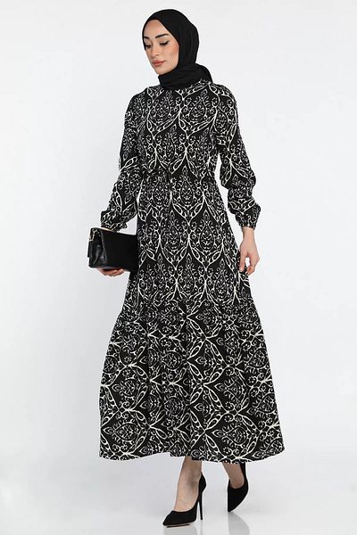 julude Rochie din viscoză hijab cu model crem negru