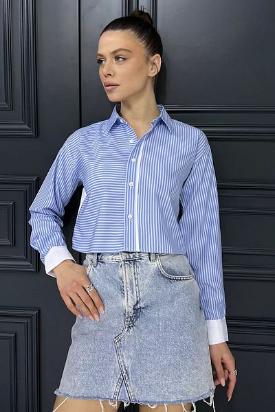GÜLSELİ Cămașă Crop Top pentru damă cu dungi albastre