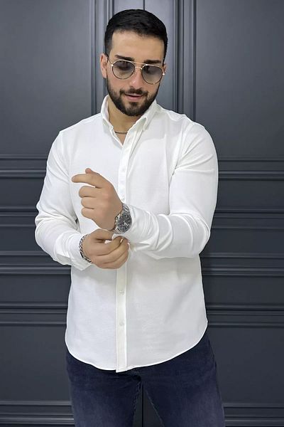 MİSHAR İTALİA Cămașă albă cu mânecă lungă pentru bărbați