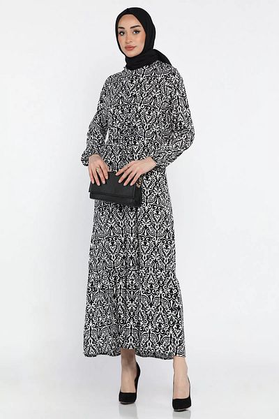 julude Φόρεμα Hijab Viscose με μαύρο κρεμ μοτίβο