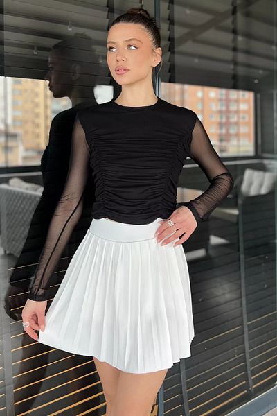 GÜLSELİ Fusta scurtă plisată din Lycra pentru femei crem