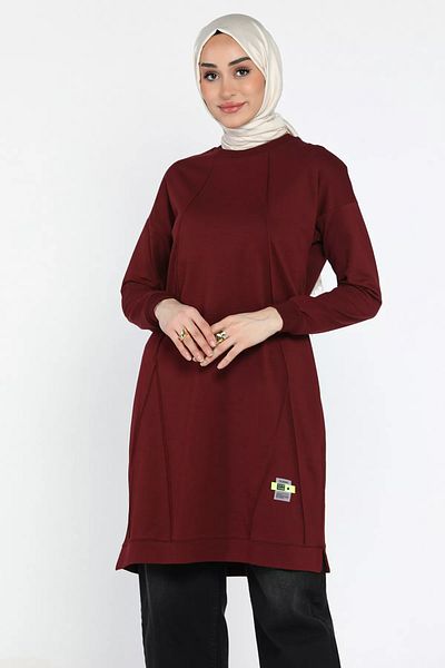 julude Tunica Hijab pentru femei de culoare burgundă, cu cusături, cu emblema