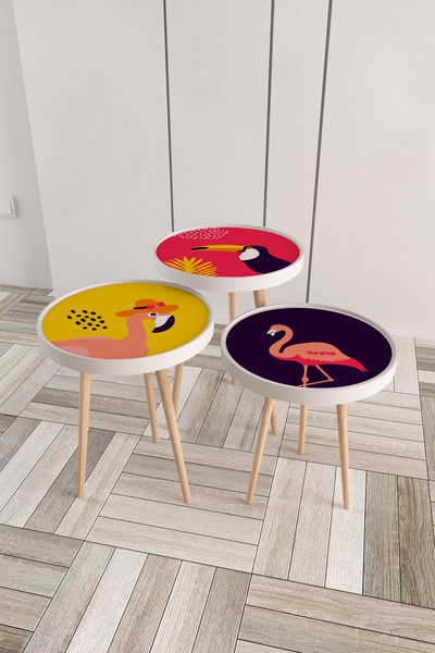 Victor Vallery Karnaval Dekoratif Ahşap 3'lü Roma Zigon Sehpa