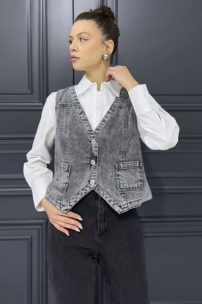 GÜLSELİ سترة جينز نسائية من A.anthracite بجيوب