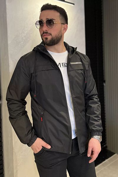 MİSHAR İTALİA Black Men's Large Size Hooded Seasonal Coat