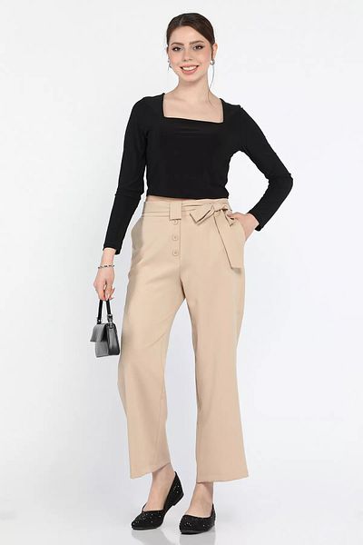 GÜLSELİ Γυναικείο παντελόνι με μπεζ μέση Plus Size