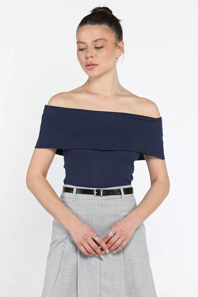 GÜLSELİ Γυναικεία μπλούζα καμιζόλα με γιακά Madonna Navy Blue