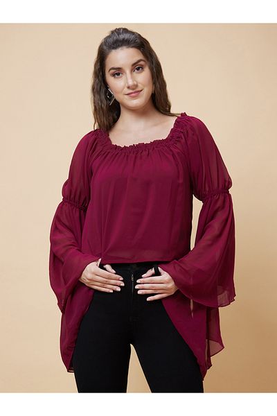 Globus By Styli بلوزة سادة برقبة مربعة وأكمام واسعة