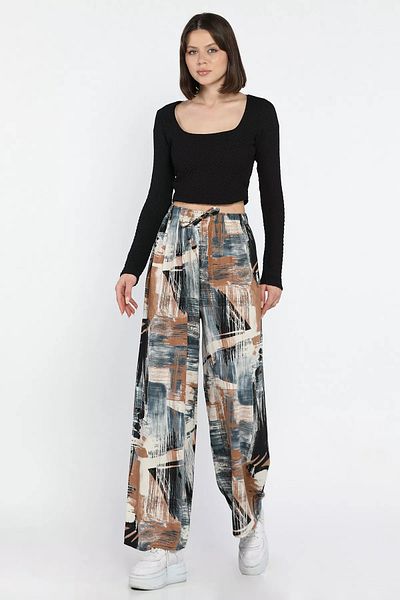GÜLSELİ Pantaloni de mers din viscoză cu model cu talie elastică pentru femei maro crem