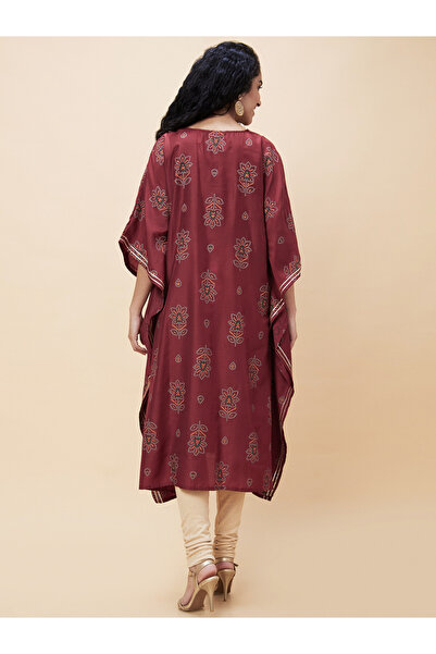 Globus By Styli All-Over Print Embroidered V Neck Kaftan Kurta