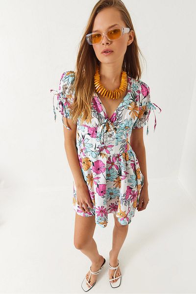 Bianco Lucci Rochie mini cu imprimeu floral, cu imprimeu, cu detaliu fundita 60261480