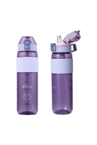 TKK قارورة تريتان من السيليكون الأرجواني سعة 800 مل مع مصاصة - قارورة للتخييم...