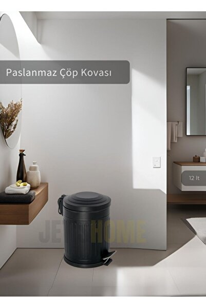 Jet's Home Pedallı Banyo Çöp Kovası Paslanmaz 12 Lt Mutfak Çöp Kutusu Siyah