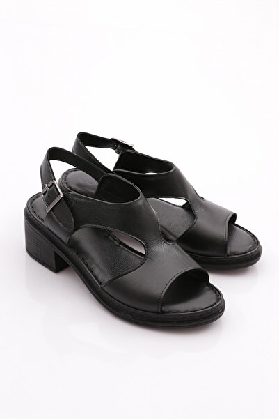 DGN 303 Model - Genuine Leather Black Open Side Women's Sandals
