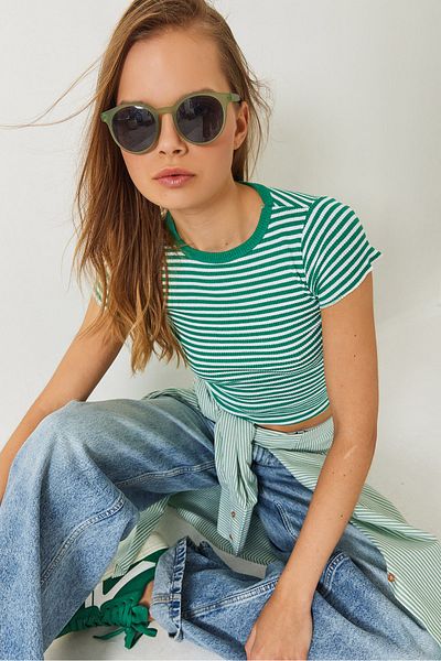 Bianco Lucci Women's Striped Ribbed Camisole Basic T-Shirt 60261475
