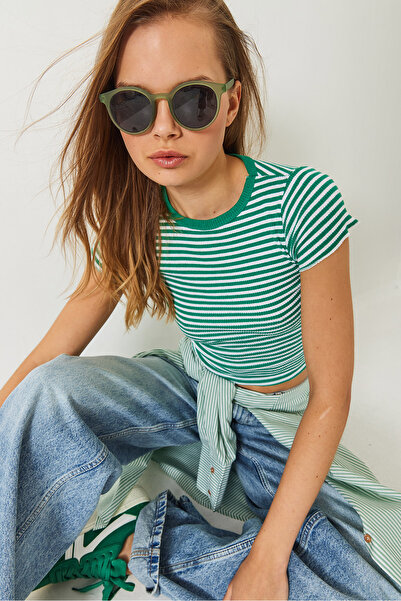 Bianco Lucci Women's Striped Ribbed Camisole Basic T-Shirt 60261475