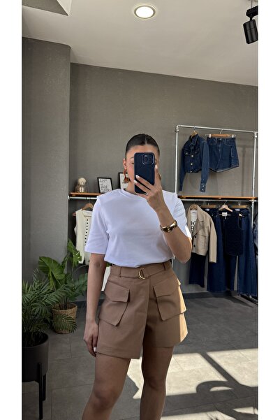 YOUR NAME okrugla kragna Sa jastučićima za ramena Ecru T-shirt