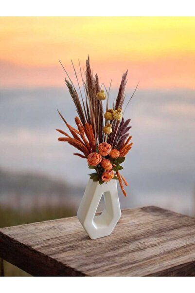 Çiçek Novadek Yapay Çiçek Arajman - Mat Beyaz Beşgen Vazolu ( 75 cm )