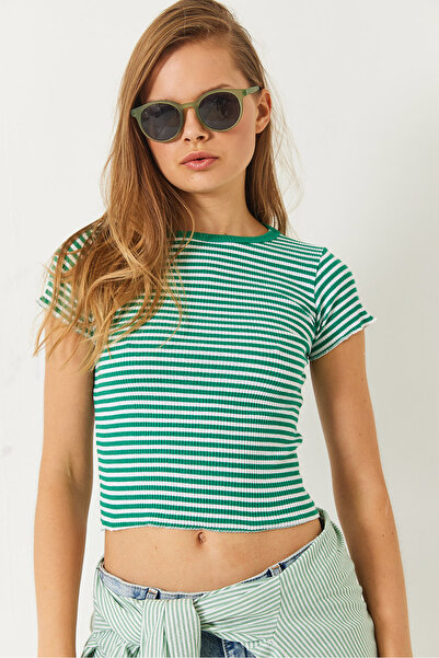 Bianco Lucci Women's Striped Ribbed Camisole Basic T-Shirt 60261475