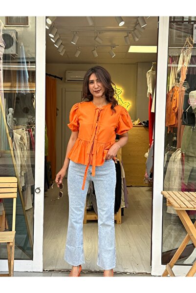 Butik Ön bağlamalı turuncu bluz