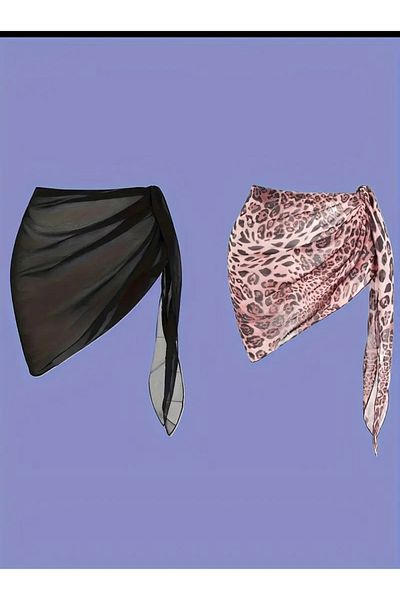 nuriçgiyim Black Pareo and Leopard Pareo Set