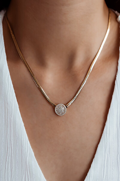 SEMİZ KUYUMCULUK 14 Ayar Altın Yuvarlak Taşlı Hasır Kolye