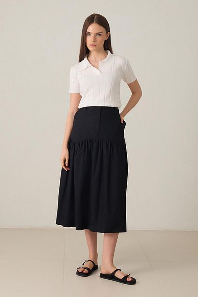 Setre Ecru Collar Detailed Striped Short Sleeve Knitwear Blouse
