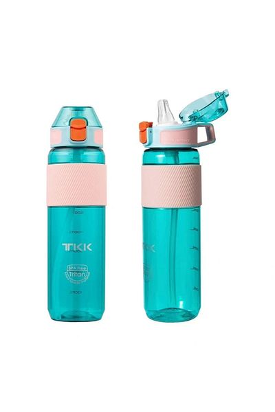 TKK Green Silicone 800ml Tritan Flask with Straw - Camping Flask - Children and Adults