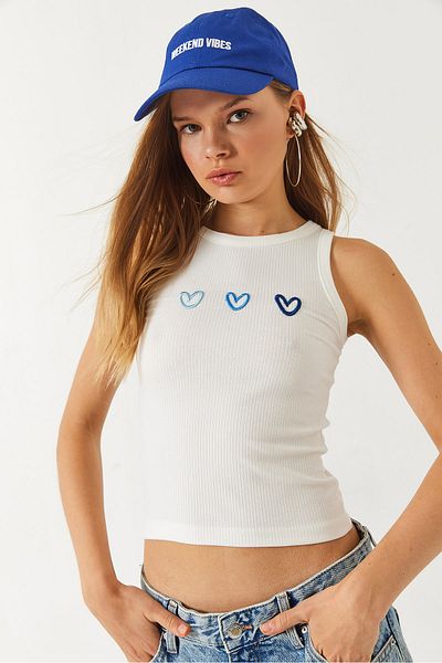 Bianco Lucci Tricou din bumbac pieptănat fără mâneci brodat cu inimă 60261486