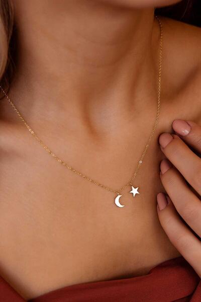 SEMİZ KUYUMCULUK Yeni Taşsız Ay-yıldız Altın Kolye