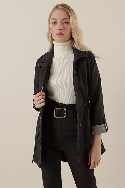 Bigdart 10322 Тренчкот чорний з ребристим поясом