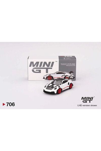 mini gt 164 Porsche 911 (992) Gt3 Rs Weissach Package White with Pyro Red Mgt00706