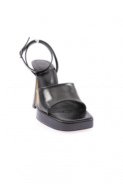 DGN 3587-23y Black Crystal Thick Heeled Sandals - Metallic Thick Strap