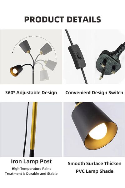 COOYA Modern Nordic Luxury Floor Lamp,3 Lighting Modes,dual-head Design,adjustable Angles,14w,black