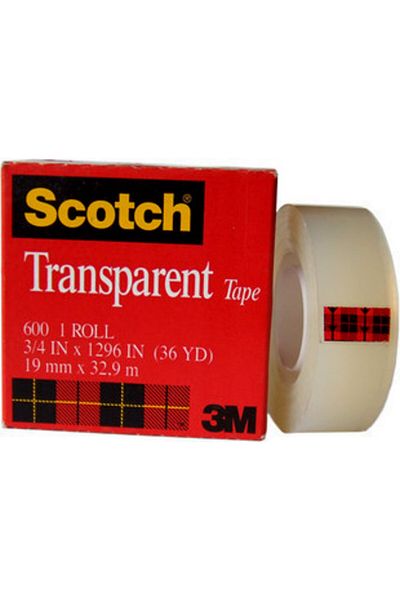 Scotch ® Transparent Tape 600 Clear, 3/4 in x 1296 in, 144 per case Boxed