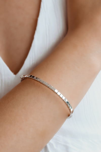 SEMİZ KUYUMCULUK Taşsız Minimal Beyaz Altın Bilezik