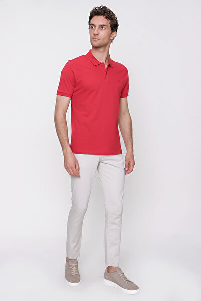 Morven Men's Red Basic Plain 100% Cotton Slim Fit Slim Fit Short Sleeve Polo Collar T-Shirt