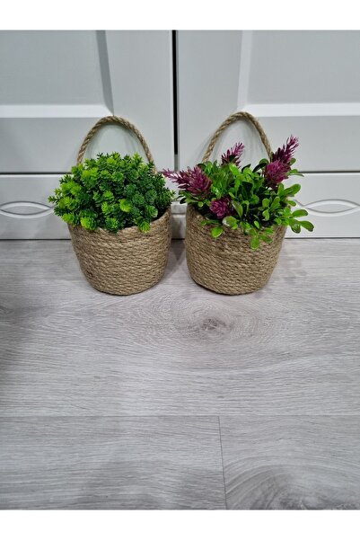 St Morritz Klasik Sepet Dekoratif Mini Jüt Askı Sepet 2'Li Mini Çiçeklik TR B...
