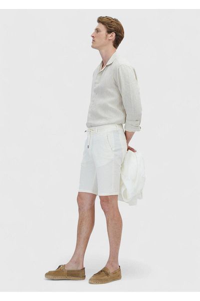 Ramsey Εκρού ριγέ υφαντό Jogging Fit Casual Βερμούδες από βαμβακερό μείγμα