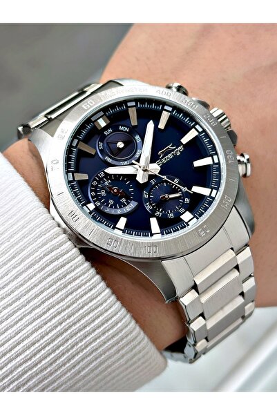 Slazenger Fonksiyonları Aktif Gümüş-Lacivert Renk Çelik Kordon 5 ATM Su Geçir...