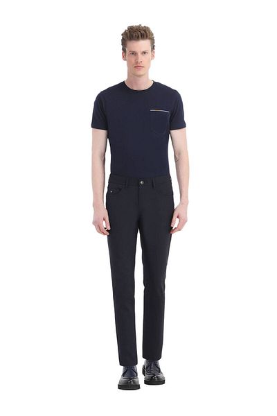 Ramsey Navy Blue Slim Fit Casual Παντελόνι - Μασίφ υφασμένο
