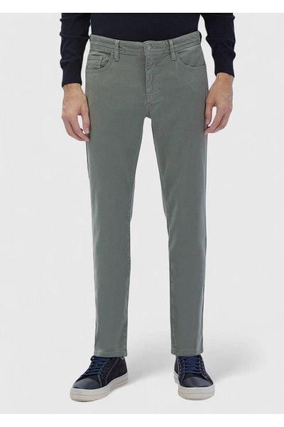 Ramsey Πράσινο ίσιο υφαντό Slim Fit Casual βαμβακερό παντελόνι
