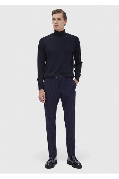 Ramsey Πλεκτό μαλλί με ίσιο ζιβάγκο Navy Blue