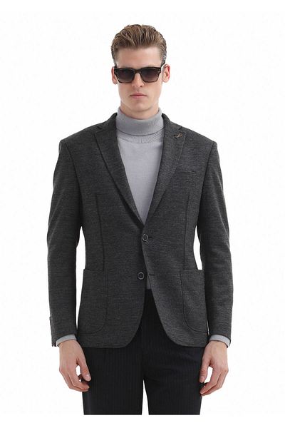 Ramsey Πλεκτό μπουφάν Anthracite Slim Fit - Απλό Zeroweight, Μικτό μαλλί