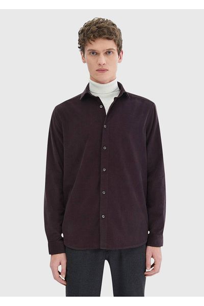 Ramsey Πουκάμισο Plum Plain Casual Fit Woven Velvet Casual 100% βαμβάκι