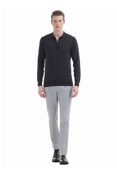 Ramsey Anthracite Polo Neck 100% Μάλλινο Πλεκτό Απλό Πλεκτό