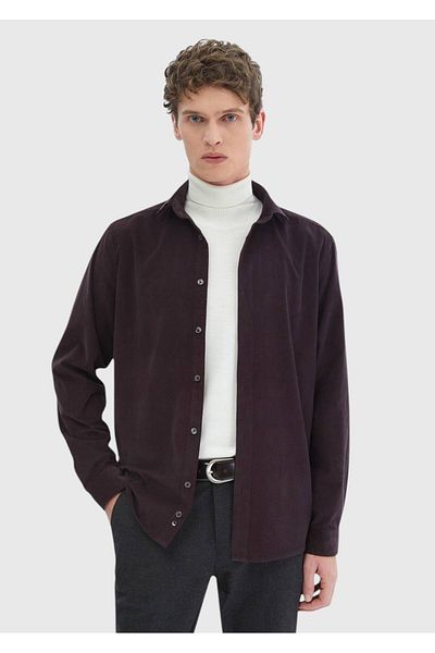 Ramsey Πουκάμισο Plum Plain Casual Fit Woven Velvet Casual 100% βαμβάκι