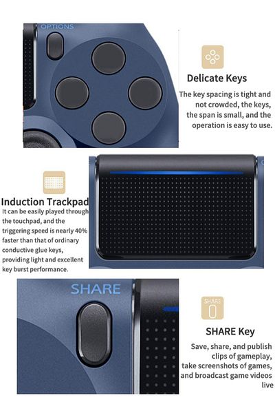 FlashHawk Bluetooth Wireless Game Controller for PS4/PC/iOS/Android with Dual Vibration,Headphone Jack - Blue