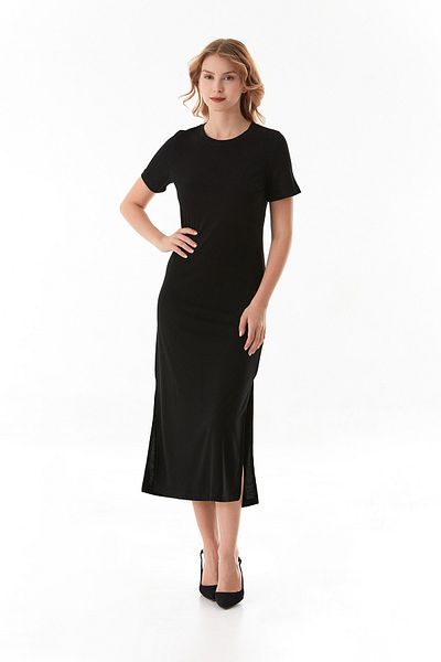 Fulla Moda Basic φόρεμα με σχισμή με λαιμόκοψη